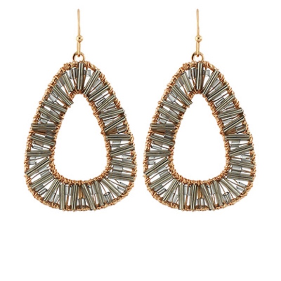 Bead Glass Bar Open Triangle Earrings - Picture 2 of 2